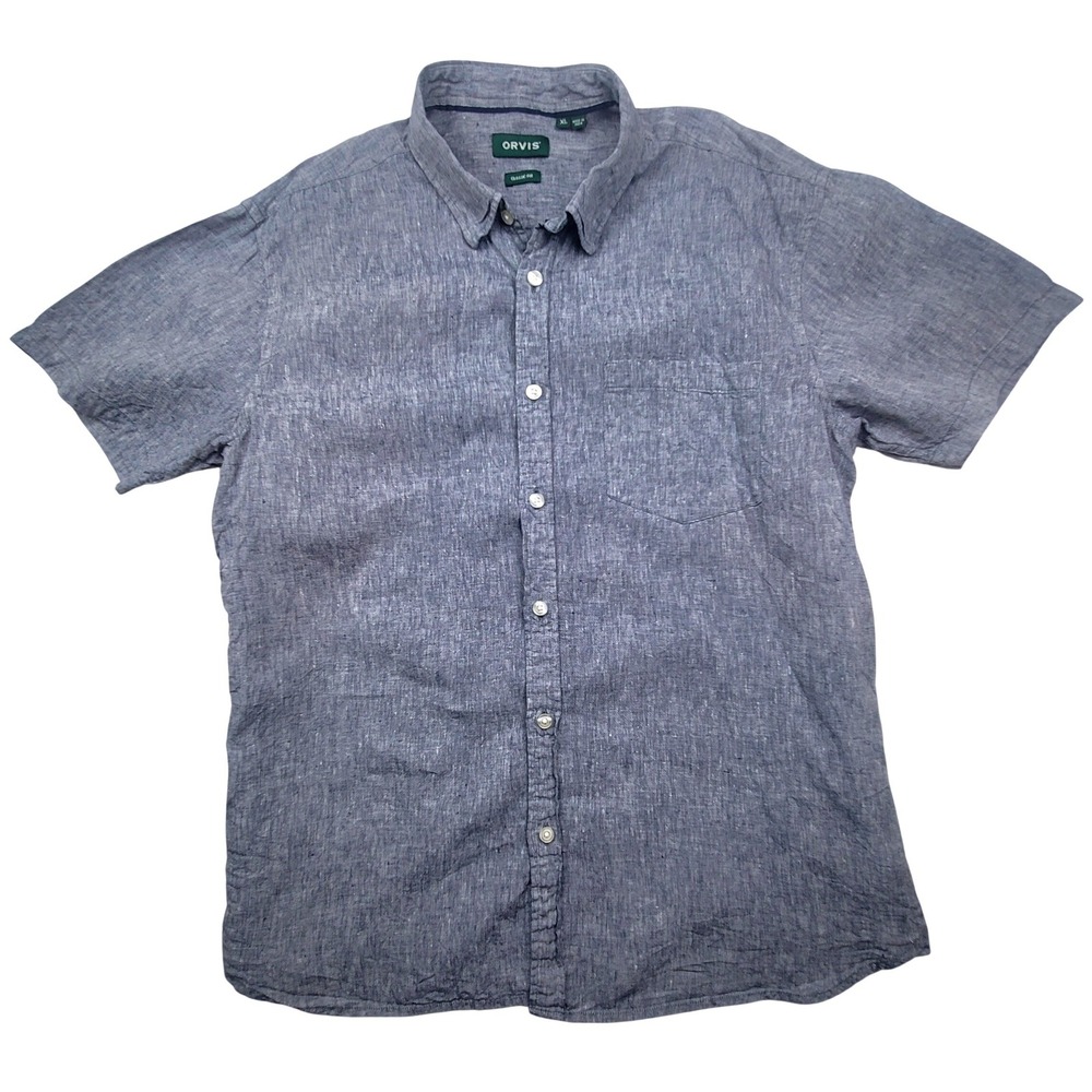 Orvis Blue Short-Sleeve Linen Button-Down Shirt